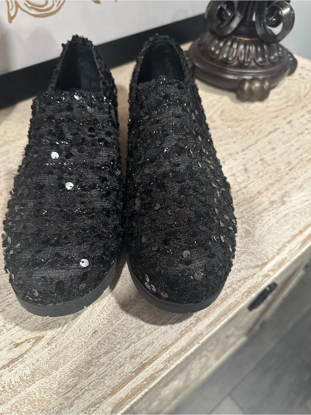 Black Sequin Slip-On Loafers Women’s EU 41 US 10 Sparkle Flats Party Shoes